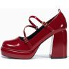 imageCoutgo Womens Mary Jane Heels Chunky Platform Loafer Shoes Block Heel Closed Square Toe Pumps Cross Strap High Heel Dress ShoesRed