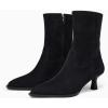 imageCoutgo Womens Pointed Toe Ankle Boots Stacked Kitten Low Heel Side Zipper Fall Booties ShoesBlack Suede
