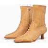 imageCoutgo Womens Pointed Toe Ankle Boots Stacked Kitten Low Heel Side Zipper Fall Booties ShoesCamel Suede