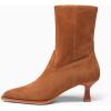 imageCoutgo Womens Pointed Toe Ankle Boots Stacked Kitten Low Heel Side Zipper Fall Booties ShoesDark Brown Suede