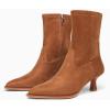 imageCoutgo Womens Pointed Toe Ankle Boots Stacked Kitten Low Heel Side Zipper Fall Booties ShoesDark Brown Suede