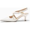 imageCoutgo Womens Slingback Kitten Heels Pointed Toe Criss Cross Pumps Buckle Office Dress ShoesWhite