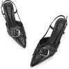 imageCoutgo Womens Slingback Kitten Heels Studded Closed Pointed Toe Pumps with Buckle Party Dress ShoesBlack