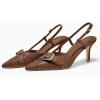 imageCoutgo Womens Slingback Kitten Heels Studded Closed Pointed Toe Pumps with Buckle Party Dress ShoesBrown