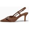 imageCoutgo Womens Slingback Kitten Heels Studded Closed Pointed Toe Pumps with Buckle Party Dress ShoesBrown
