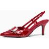 imageCoutgo Womens Slingback Kitten Heels Studded Closed Pointed Toe Pumps with Buckle Party Dress ShoesRed Patent Leather