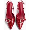 imageCoutgo Womens Slingback Kitten Heels Studded Closed Pointed Toe Pumps with Buckle Party Dress ShoesRed Patent Leather