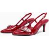 imageCoutgo Womens Slingback Kitten Heels Studded Closed Pointed Toe Pumps with Buckle Party Dress ShoesRed Patent Leather