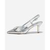 imageCoutgo Womens Slingback Kitten Heels Studded Closed Pointed Toe Pumps with Buckle Party Dress ShoesSilver