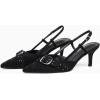 imageCoutgo Womens Slingback Kitten Heels Studded Closed Pointed Toe Pumps with Buckle Party Dress ShoesSuede Black