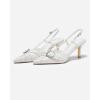imageCoutgo Womens Slingback Kitten Heels Studded Closed Pointed Toe Pumps with Buckle Party Dress ShoesWhite