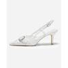 imageCoutgo Womens Slingback Kitten Heels Studded Closed Pointed Toe Pumps with Buckle Party Dress ShoesWhite