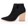 imageWomens Pointed Toe Ankle Boots Block Stacked Chunky Heel Cutout Side Zipper Fall Booties Shoe1black