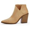 imageWomens Pointed Toe Ankle Boots Block Stacked Chunky Heel Cutout Side Zipper Fall Booties ShoeKhaki