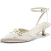 imageCoutgo Satin Kitten Low Heels with Bow Closed Pointed Toe Short Pumps Dress Wedding Party ShoesBeige