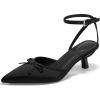 imageCoutgo Satin Kitten Low Heels with Bow Closed Pointed Toe Short Pumps Dress Wedding Party ShoesBlack