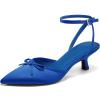 imageCoutgo Satin Kitten Low Heels with Bow Closed Pointed Toe Short Pumps Dress Wedding Party ShoesBlue
