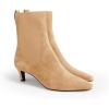 imageCoutgo Womens Ankle Boots Low Kitten Heel Pointed Toe Slip On Elastic Dressy Fall Winter Booties ShoesKhaki