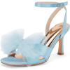 imageCoutgo Womens Lace Bow Heels Sandals Open Square Toe Stiletto High Heel Ankle Strap Bride Wedding Dress ShoesSky Blue