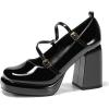 imageCoutgo Womens Mary Jane Heels Chunky Platform Loafer Shoes Block Heel Closed Square Toe Pumps Cross Strap High Heel Dress ShoesBlack