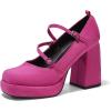 imageCoutgo Womens Mary Jane Heels Chunky Platform Loafer Shoes Block Heel Closed Square Toe Pumps Cross Strap High Heel Dress ShoesHot Pink