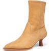 imageCoutgo Womens Pointed Toe Ankle Boots Stacked Kitten Low Heel Side Zipper Fall Booties ShoesCamel Suede