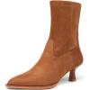 imageCoutgo Womens Pointed Toe Ankle Boots Stacked Kitten Low Heel Side Zipper Fall Booties ShoesDark Brown Suede