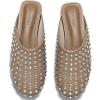 imageCoutgo Womens Rhinestone Mules Flats Sparkly Leather Slip On Shoes Slippers Comfortable Dress Backless ShoesKhaki