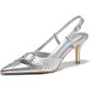 imageCoutgo Womens Slingback Kitten Heels Studded Closed Pointed Toe Pumps with Buckle Party Dress ShoesSilver