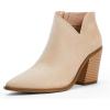 imageWomens Pointed Toe Ankle Boots Block Stacked Chunky Heel Cutout Side Zipper Fall Booties Shoe1nude