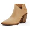 imageWomens Pointed Toe Ankle Boots Block Stacked Chunky Heel Cutout Side Zipper Fall Booties ShoeKhaki