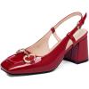 imageWomens Slingback Block Heels Closed Square Toe Dress Work Shoes Slip on Buckle Strap Business PumpsRed