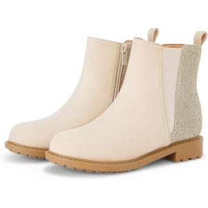 imageCoutgo Girls Glitter Ankle Boots Side Zipper Comfortable Chelsea Dress Booties for ToddlerLittle KidBig KidsBeige