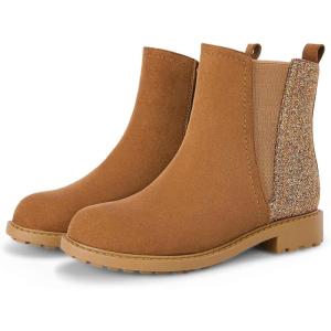 imageCoutgo Girls Glitter Ankle Boots Side Zipper Comfortable Chelsea Dress Booties for ToddlerLittle KidBig KidsBrown