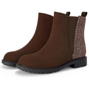 imageCoutgo Girls Glitter Ankle Boots Side Zipper Comfortable Chelsea Dress Booties for ToddlerLittle KidBig KidsChocolate