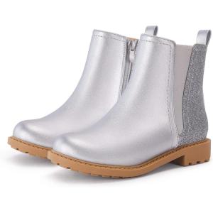 imageCoutgo Girls Glitter Ankle Boots Side Zipper Comfortable Chelsea Dress Booties for ToddlerLittle KidBig KidsSilver