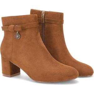 imageCoutgo Womens Ankle Boots Chunky Block Low Heel Vintage Tie Knot Booties Shoes with Side ZipperBrown