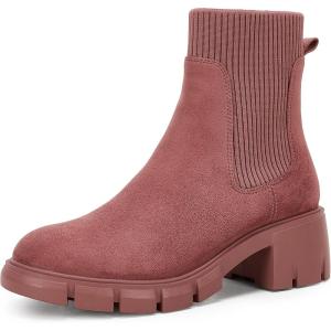 imageCoutgo Womens Chelsea Platform Ankle Boots Elastic Slip On Chunky Block Heel Lug Sole BootiesMaroon
