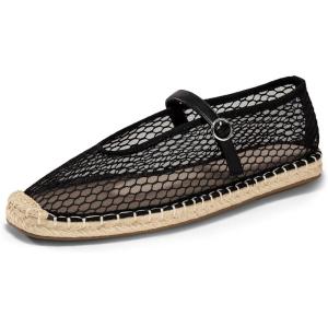 imageCoutgo Womens Espadrilles Mary Jane Flats Closed Sqaure Toe Mesh Ballet Flats Comfortable Dress ShoesBlackMesh