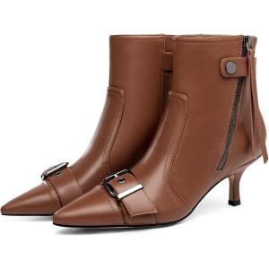imageCoutgo Womens Kitten Heel Ankle Boots Pointed Toe Buckle Side Zipper Tassel Fall Winter Booties ShoesBrown