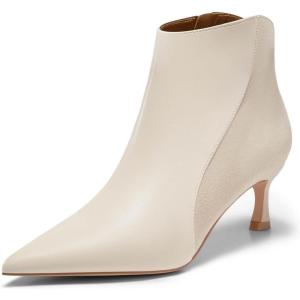 imageCoutgo Womens Kitten Heel Ankle Boots Pointed Toe Side Zipper Fall Winter Booties ShoesBeige