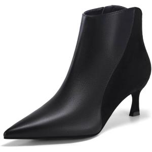 imageCoutgo Womens Kitten Heel Ankle Boots Pointed Toe Side Zipper Fall Winter Booties ShoesBlack
