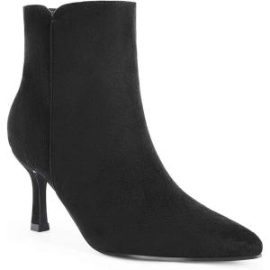 imageCoutgo Womens Kitten Heel Booties Pointed Toe Low Stiletto Side Zipper Ankle Boots ShoesBlack