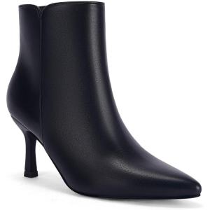 imageCoutgo Womens Kitten Heel Booties Pointed Toe Low Stiletto Side Zipper Ankle Boots ShoesLeather Black