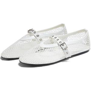 imageCoutgo Womens Mesh Ballet Flats Mary Jane Fishnet Ballerina Buckle Strap Comfortable Causal Dress ShoesWhite