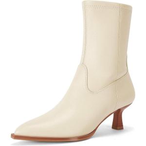 imageCoutgo Womens Pointed Toe Ankle Boots Stacked Kitten Low Heel Side Zipper Fall Booties ShoesBeige