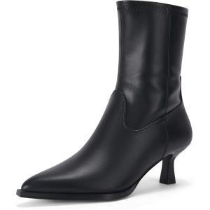 imageCoutgo Womens Pointed Toe Ankle Boots Stacked Kitten Low Heel Side Zipper Fall Booties ShoesBlack