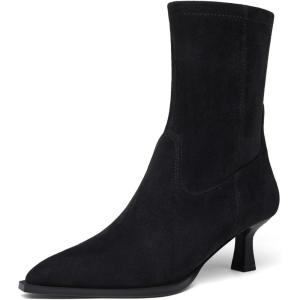 imageCoutgo Womens Pointed Toe Ankle Boots Stacked Kitten Low Heel Side Zipper Fall Booties ShoesBlack Suede