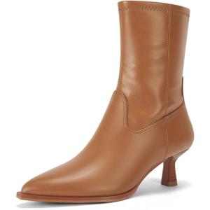 imageCoutgo Womens Pointed Toe Ankle Boots Stacked Kitten Low Heel Side Zipper Fall Booties ShoesBrown