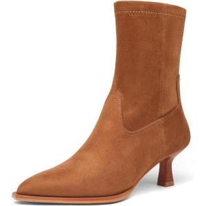 imageCoutgo Womens Pointed Toe Ankle Boots Stacked Kitten Low Heel Side Zipper Fall Booties ShoesDark Brown Suede